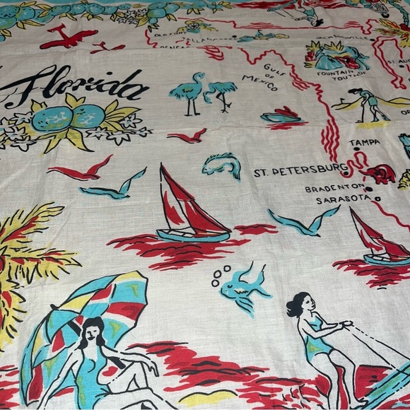 Florida Themed Scarf with Blue and Red Accents, 100% Cotton - Picture 3 of 5